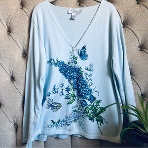 ♦️ 🦋 Baby blue butterfly flower sequin spring cardigan large Diane’s essentials